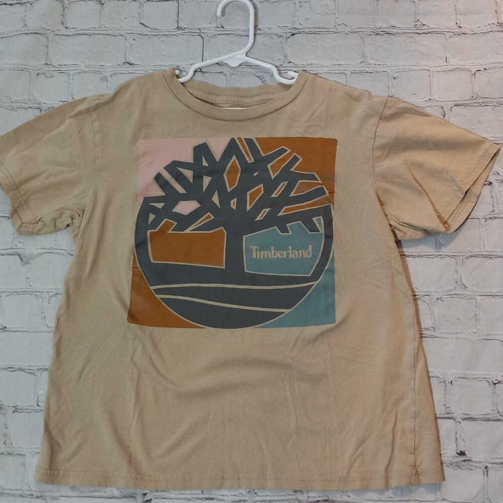 Timberland Boys 10/12 Short Sleeve Tan Graphic TShirt